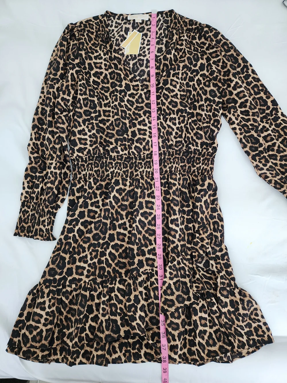 Michael Kors Brown Leopard Print Long Sleeve Ruffle Dress